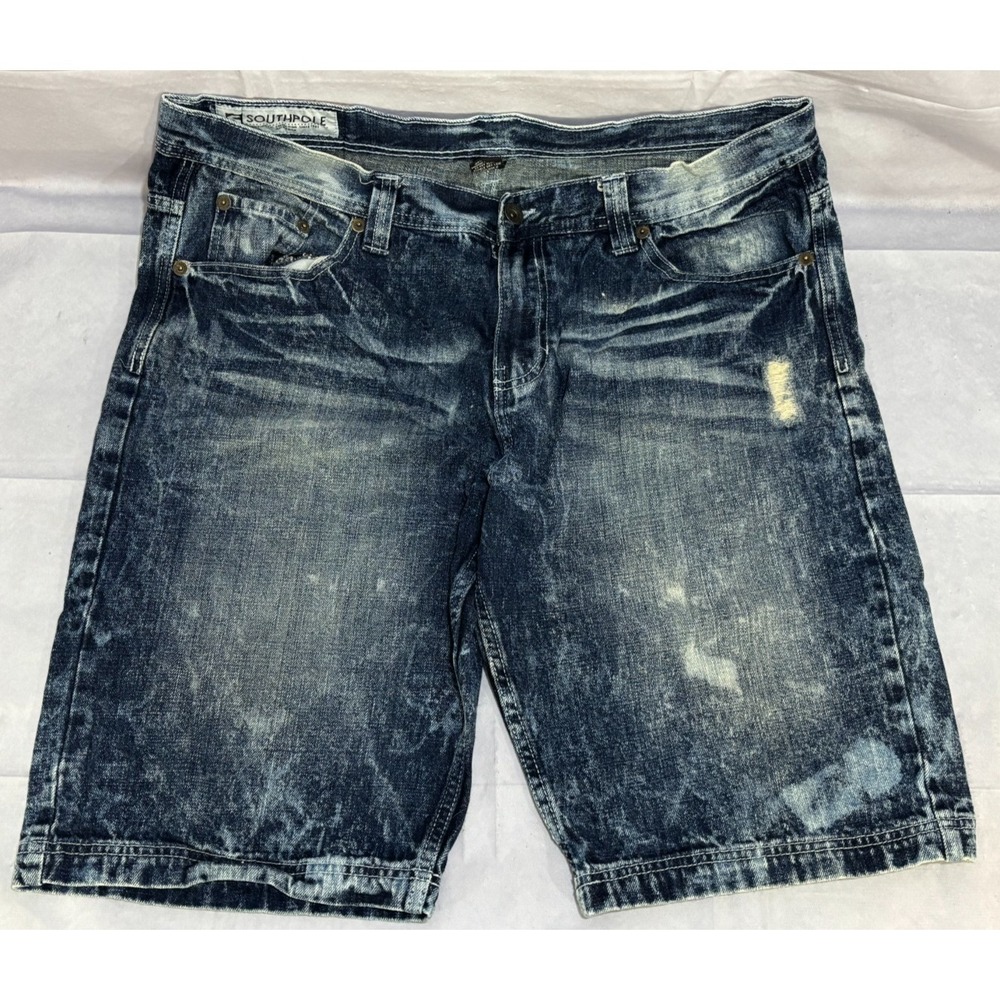 Southpole Mens Bermuda Shorts Blue Authentic Relaxed Fit Denim Pull On Size 40